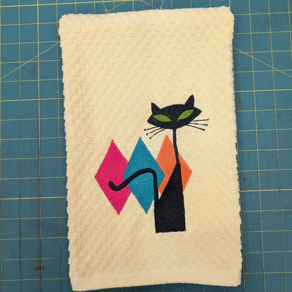 Retro Mid Century Modern Atomic Cat Kitchen Bar Hand Towel Great Gift Idea!